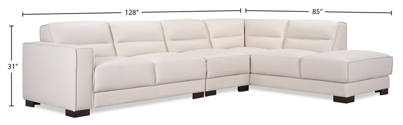 Sofa sectionnel de droite Citadel 3 pièces en cuir véritable de qualité supérieure avec pattes en bois - blanc givré