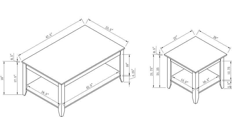 Ensemble 2 tables modernes Carlton de 47,5 po, table à café et table de bout avec tablette - taupe