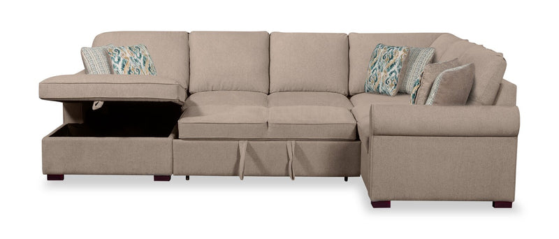 Sofa-lit sectionnel de gauche Haven de Scott Living 4 pièces en tissu de chenille avec fauteuil long de rangement - taupe