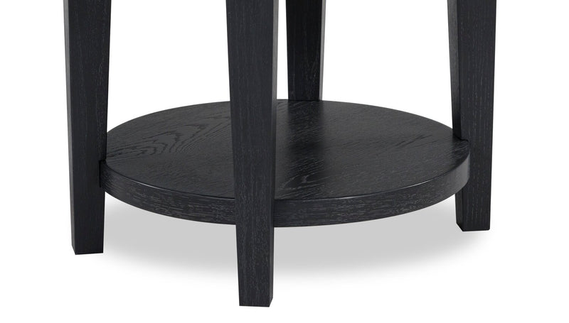 Table de bout ronde contemporaine Sanford de 24 po en bois massif avec rangement - noire