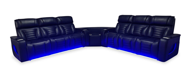 Sofa sectionnel à inclinaison électrique Zen 3 pièces en tissu d’apparence cuir avec massage et 2 consoles rabattables - noir