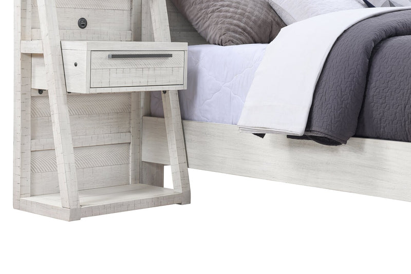 Lit à sections Haven avec tête de lit, cadre de lit, 2 sections latérales, port USB et éclairage à DEL, blanc - format grand lit