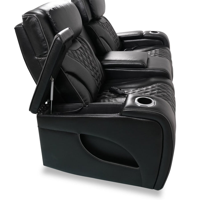 Causeuse de massage à inclinaison électrique Elite de 74 po en cuir véritable avec appuie-têtes électriques et accoudoirs de rangement - noire