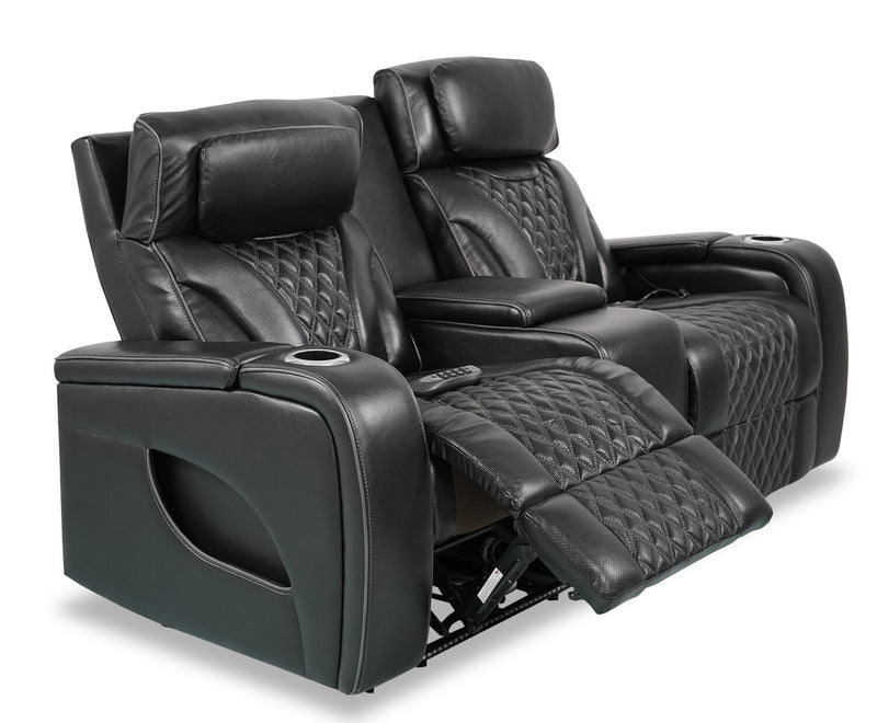 Causeuse de massage à inclinaison électrique Elite de 74 po en cuir véritable avec appuie-têtes électriques et accoudoirs de rangement - noire