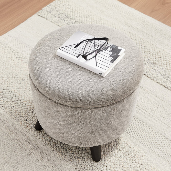 Pouf de rangement rond Winnipeg de 17,5 po en tissu - gris
