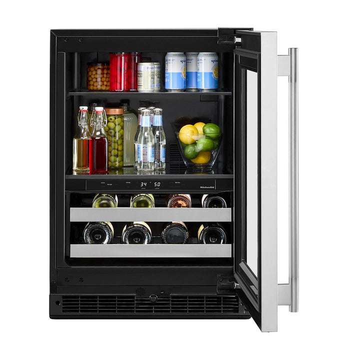 Refroidisseur à boissons KitchenAid de 24 po avec grilles à devant en bois - noir et acier inoxydable - KUBR524SSB 