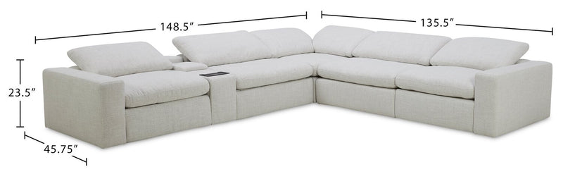 Sofa sectionnel à inclinaison électrique modulaire Sky 6 pièces en tissu avec console et coussins en duvet et plumes - blé Nathan