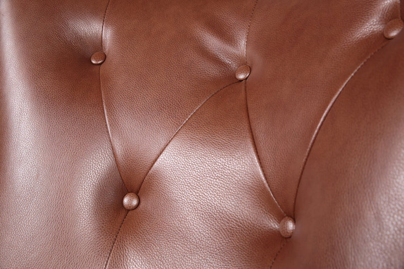 Fauteuil d’appoint Haden de 30 po en cuir véritable avec base en bois et bordure de clous décoratifs - brun pavé Sidekick