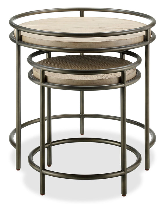 Tables de bout gigognes rondes modernes Saxon de 24 po - naturelles et nickel rétro