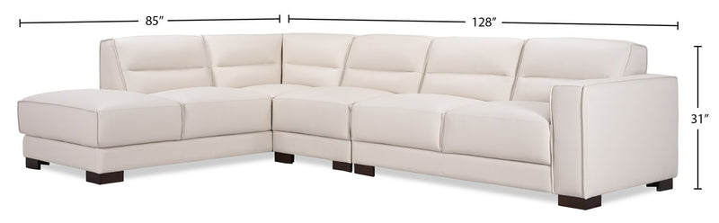 Sofa sectionnel de gauche Citadel 3 pièces en cuir véritable de qualité supérieure avec pattes en bois - blanc givré