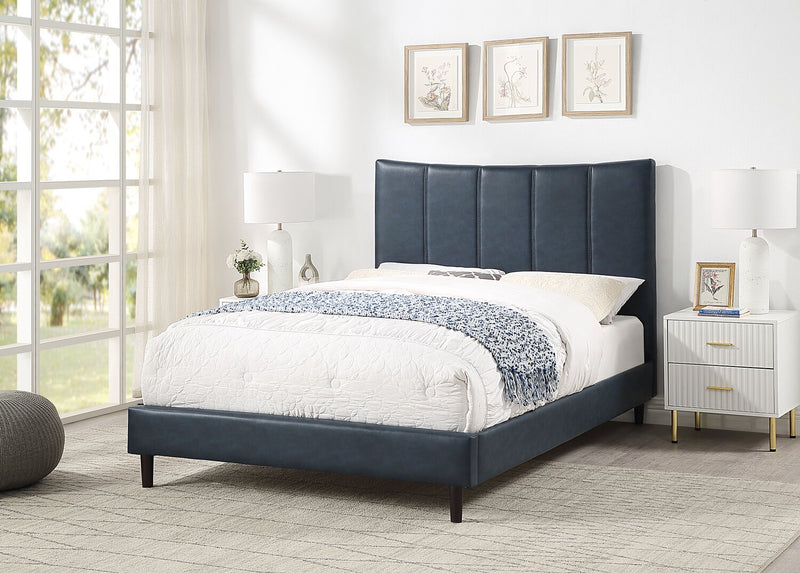 Lit plateforme rembourré Paseo en tissu de cuir végétalien bleu marine - format lit double 