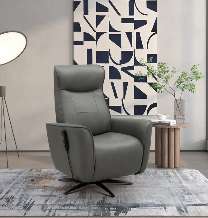 Fauteuil de massage à inclinaison électrique Serene de 31 po en cuir véritable avec appuie-tête électrique et siège chauffant - gris