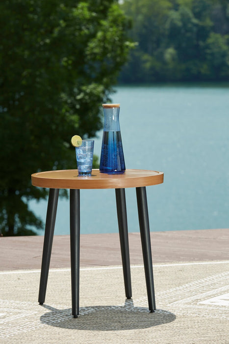 Table de bout ronde Tofino pour la terrasse à l’extérieur - 22 po (L), aluminium, résistant aux rayons UV et aux intempéries - brune et noire