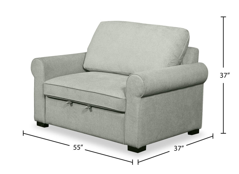 Fauteuil-lit convertible Haven de Scott Living de 55 po en tissu de chenille avec pattes en bois - bleu écume de mer