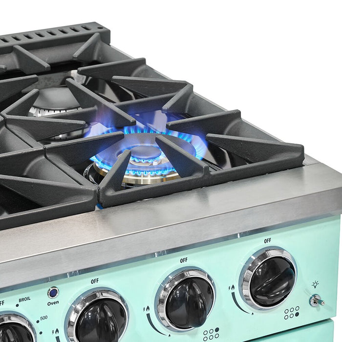 Cuisinière à gaz Classic Rétro par Unique de 36 po et de 5,2 pi3 à 6 brûleurs avec convection - vert menthe estival - UGP-36CR LG