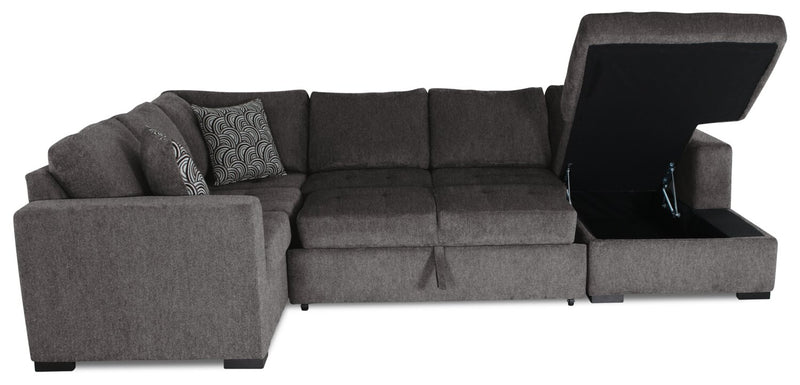 Sofa-lit sectionnel de droite Legend 4 pièces fabriqué au Canada en tissu de chenille avec fauteuil long de rangement - brun étain