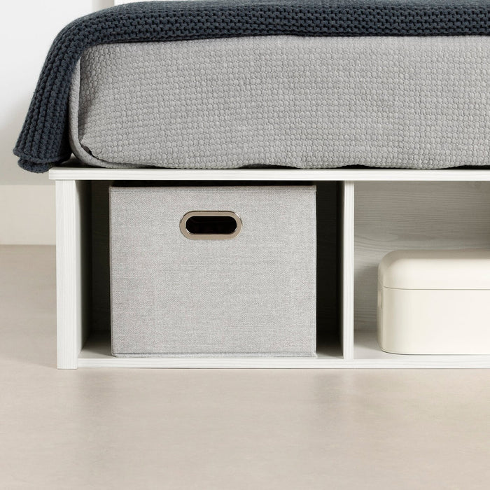 Ensemble lit plateforme et tête de lit à panneau Everley avec rangement et paniers intégrés, blanc - format lit simple