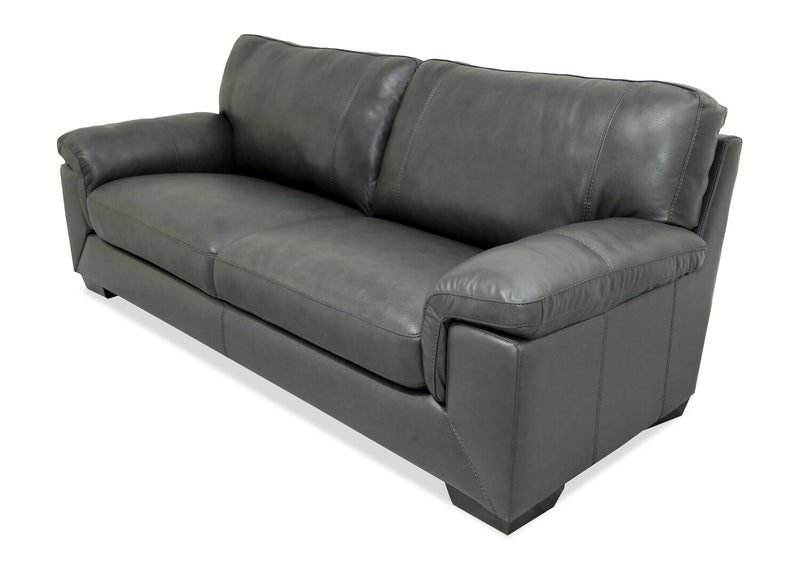 Sofa Classico de 90 po en cuir véritable avec pattes en bois - gris carbone