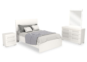 Ensemble de chambre à coucher Riley 6 pièces avec lit à panneaux, commode, miroir et table de nuit, fabriqué au Canada, blanc - format lit double
