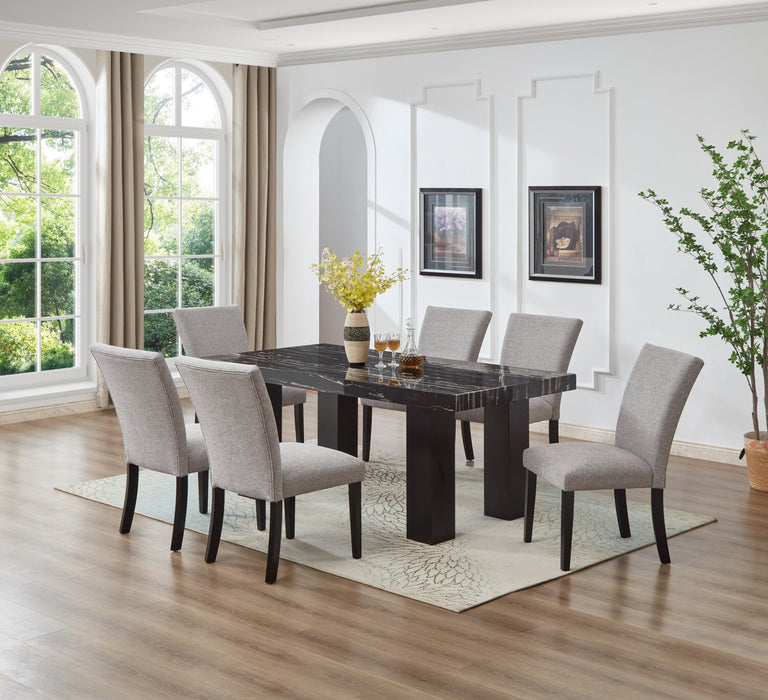 Ensemble de salle à manger Burk 7 pièces avec table de 72 po (L) à dessus en résine en imitation de marbre et 6 chaises - noir et gris