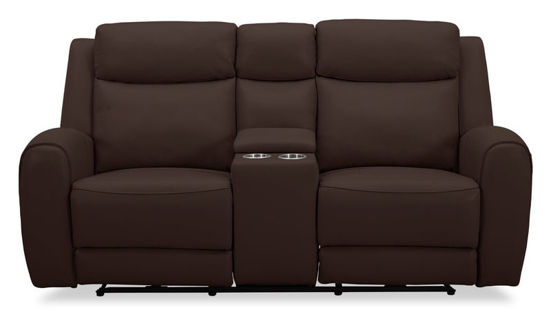 Causeuse à inclinaison électrique Reign de 78 po en cuir véritable de qualité supérieure avec console - brun chocolat Silverado
