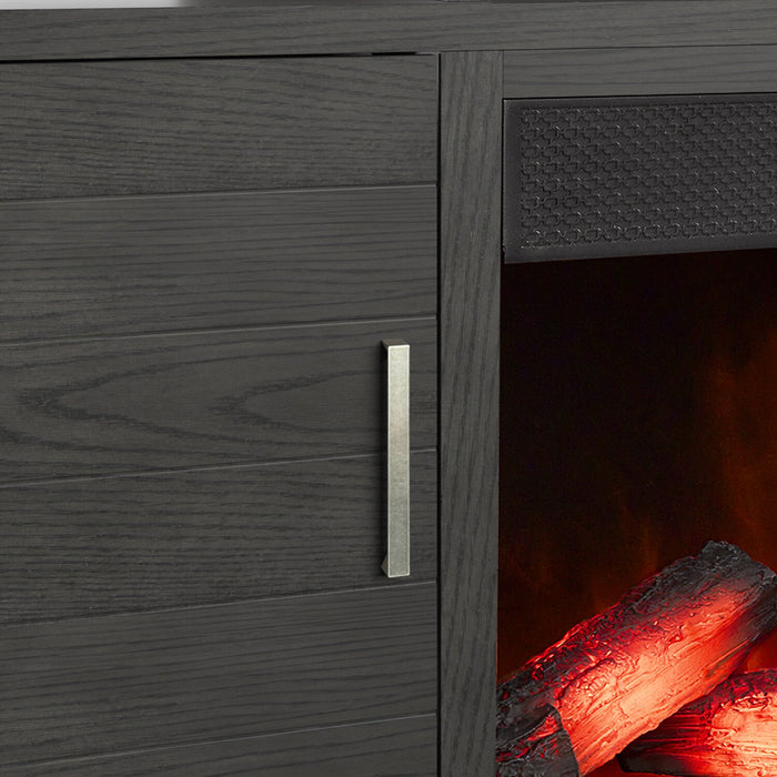 Meuble pour téléviseur moderne Breya de 64 po avec foyer électrique, rangement et recharge USB pour téléviseurs jusqu’à 70 po - gris