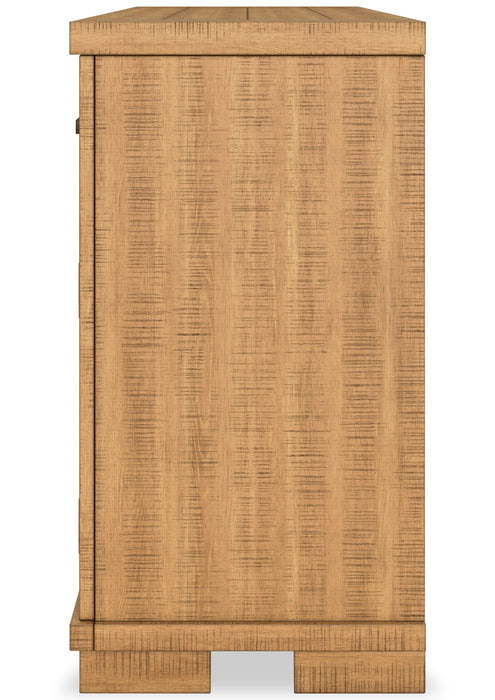 Desserte de salle à manger Archer de 66 po (L) avec 2 tiroirs, 4 portes et tablettes réglables - brun clair