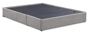 Base de lit de rangement Amos rembourrée en tissu gris avec 3 tiroirs intégrés - format très grand lit