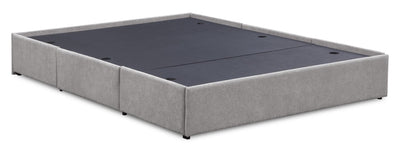 Amos Upholstered Storage Bed Base in Grey Fabric with 3 Built-in Drawers  - King Size | Base de lit de rangement Amos rembourrée en tissu gris avec 3 tiroirs intégrés - format très grand lit