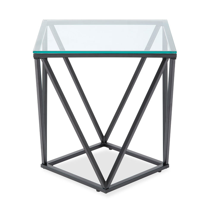 Table de bout moderne Prism de 19,5 po avec dessus en verre - verre avec base en métal 