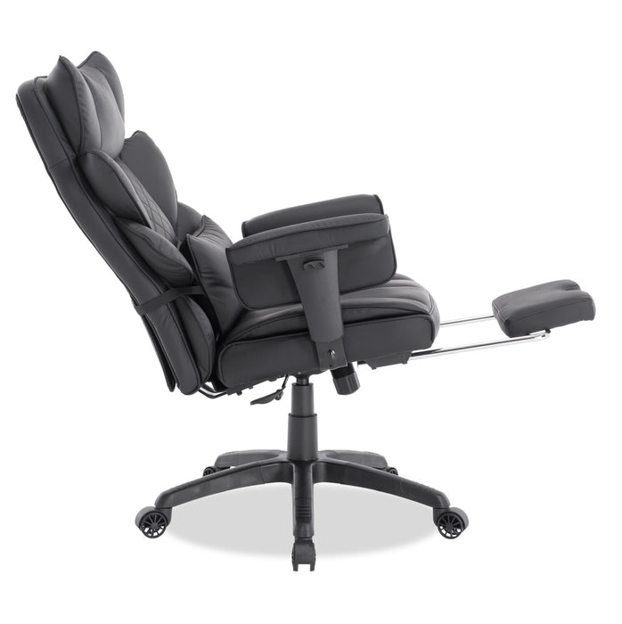 Chaise de bureau réglable Tommy de 28.7 po en similicuir avec repose-pieds et accoudoirs réglables - noire 