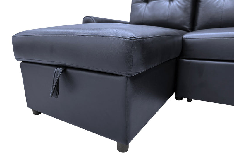 Sofa-lit sectionnel de gauche Carter 2 pièces en tissu d’apparence cuir avec fauteuil long de rangement - noir
