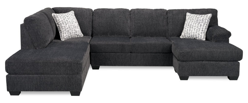 Sofa sectionnel en U de gauche Morgan 2 pièces fabriqué au Canada en tissu de chenille avec coussins décoratifs - gris