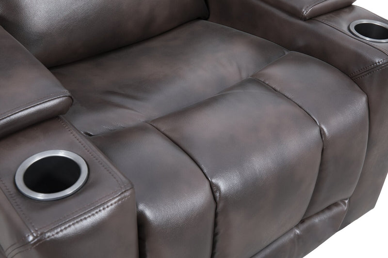 Fauteuil à inclinaison électrique Scott Living Escape de 39 po avec appuie-tête électrique et son ambiophonique - tissu d’apparence cuir brun foncé