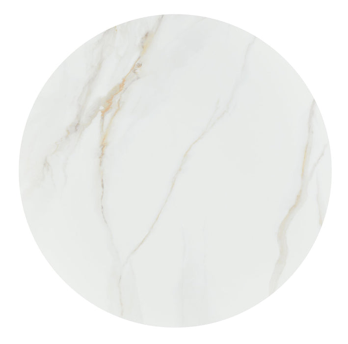 Table à café ronde moderne Capri de Kort & Co. de 32 po avec dessus en pierre frittée blanche et roulettes - noire et dorée