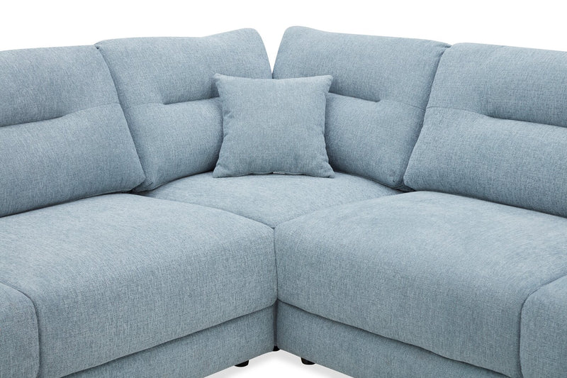 Sofa sectionnel Alora 5 pièces en tissu avec 3 coussins décoratifs et accoudoirs enroulés - bleu