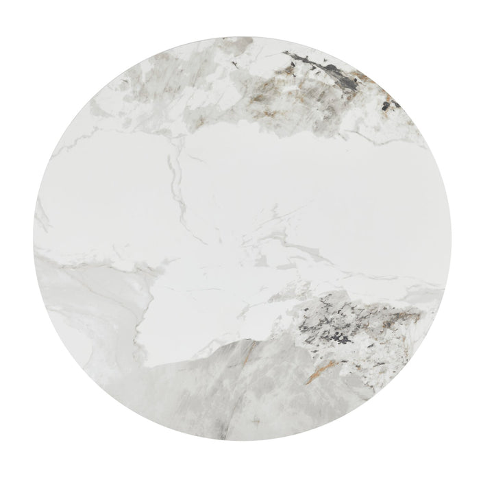 Table de salle à manger Alwin avec dessus en pierre frittée, base en forme de sablier et touches dorées - 47,25 po (L), ronde - brune