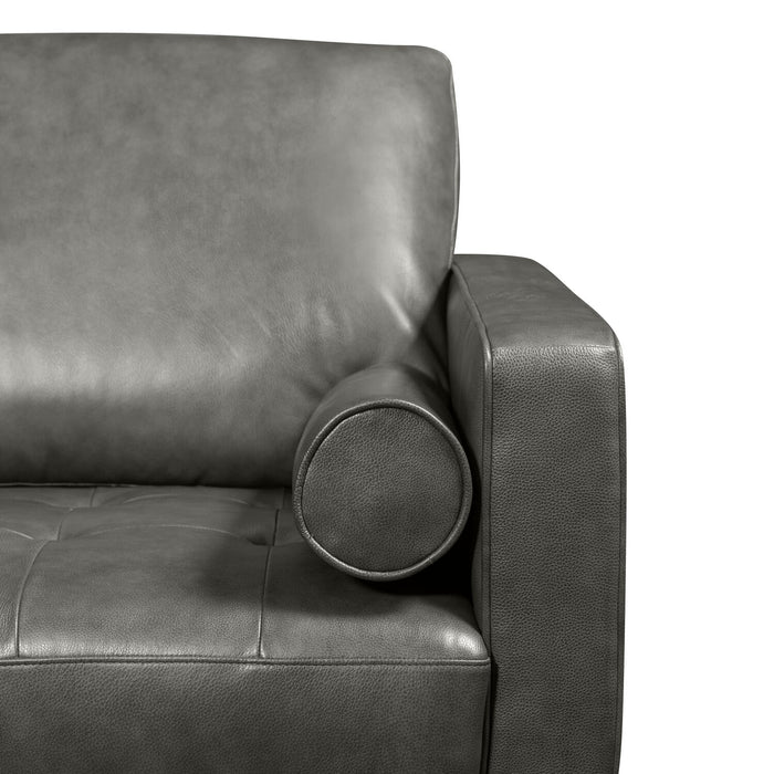 Causeuse Edge de 70 po en cuir véritable avec pattes en bois et coussins de dossier amovibles - grise