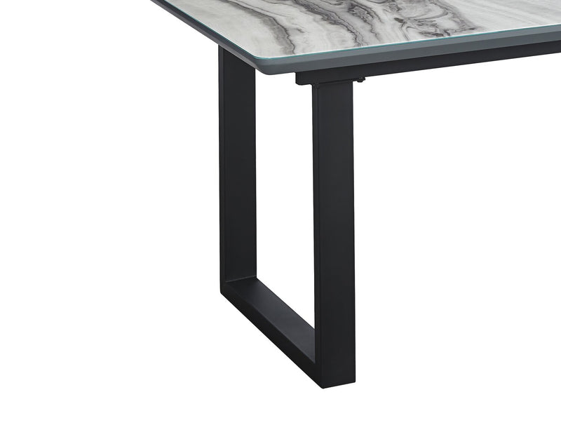 Table de salle à manger Ezra de 63 po à 79 po (L) avec rallonge papillon se rangeant, en métal, en verre et en imitation de marbre - blanche