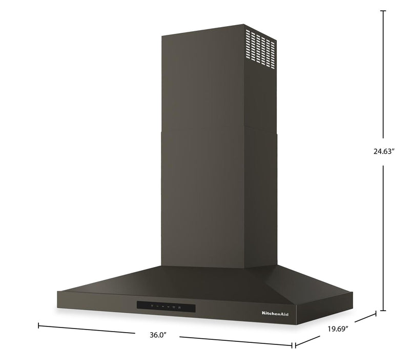 Hotte de cuisinière murale KitchenAid de 36 po de style auvent à 4 vitesses - minerai noir - KVWC736SBE