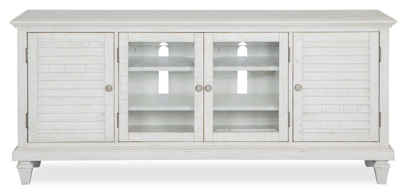 Meuble pour téléviseur rustique Baron de 72 po en pin avec rangement et système de gestion des câbles pour téléviseurs jusqu’à 80 po - albâtre