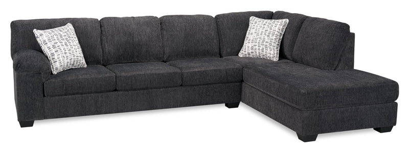 Sofa sectionnel de droite Morgan 2 pièces fabriqué au Canada en tissu de chenille avec sofa et coussins décoratifs - gris