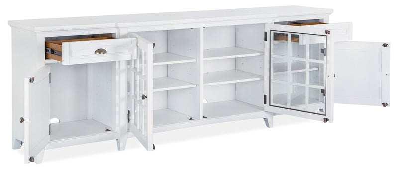 Meuble pour téléviseur traditionnel Wesley de 90 po avec rangement et système de gestion des câbles pour téléviseurs jusqu’à 95 po - blanc calcaire