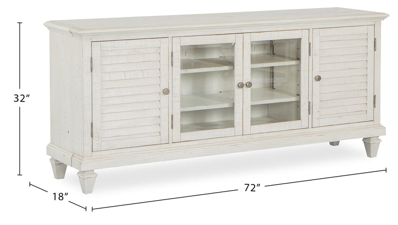 Meuble pour téléviseur rustique Baron de 72 po en pin avec rangement et système de gestion des câbles pour téléviseurs jusqu’à 80 po - albâtre