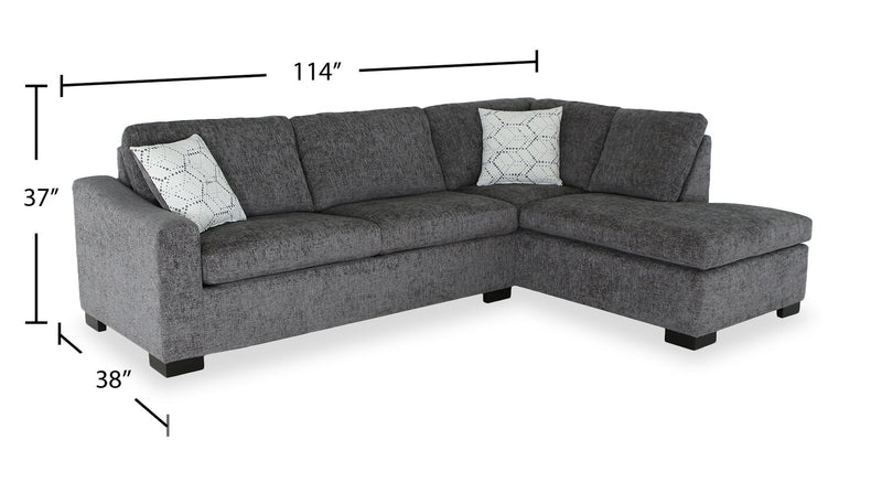Sofa-lit sectionnel de droite avec grand lit Aubrey de 114 po de style européen en tissu de chenille avec pattes en bois - gris