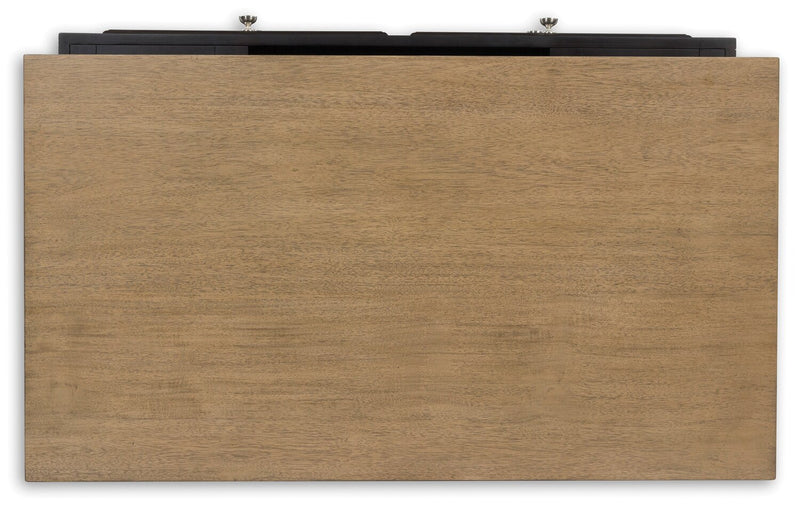 Table à café Wells de 46 po en bois massif avec dessus relevable, rangement et roulettes - deux teintes de brun