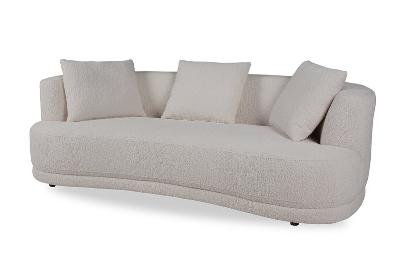 Sofa arrondi Moon de 91 po en tissu avec coussins décoratifs - blanc amande laineux