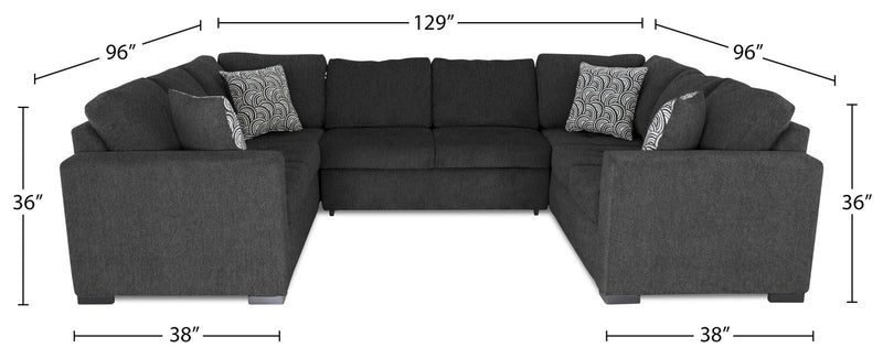 Sofa-lit sectionnel Legend 3 pièces fabriqué au Canada en tissu de chenille - gris poivre