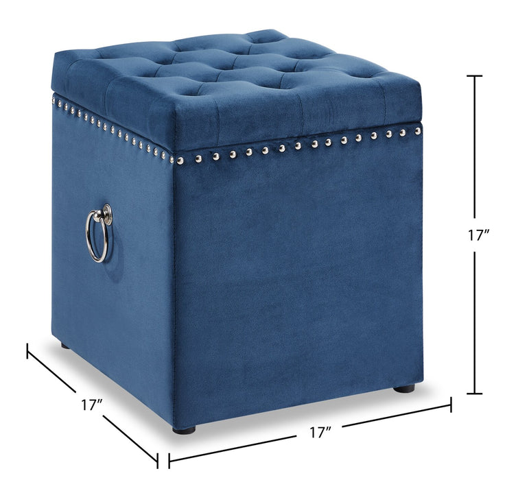 Pouf de rangement carré Yukon de 17 po en velours - bleu marine