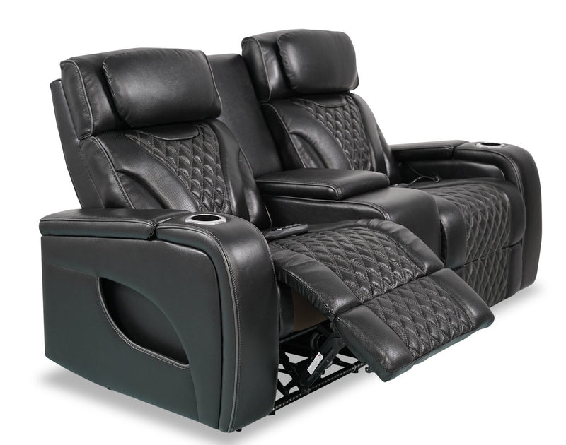 Causeuse de massage à inclinaison électrique Elite de 74 po en cuir véritable avec appuie-têtes électriques et accoudoirs de rangement - noire